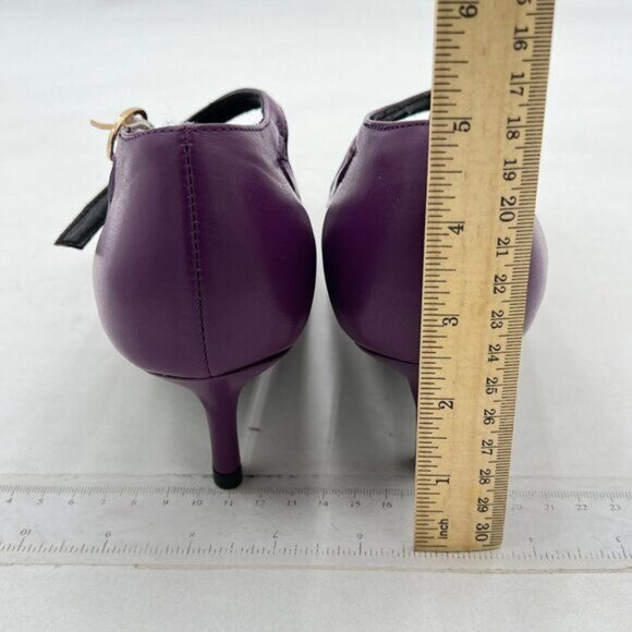 Women’s Ankle Strap Pumps Low Kitten Heels T Strap Mary Jane Pointed Toe Purple - Picture 5 of 7